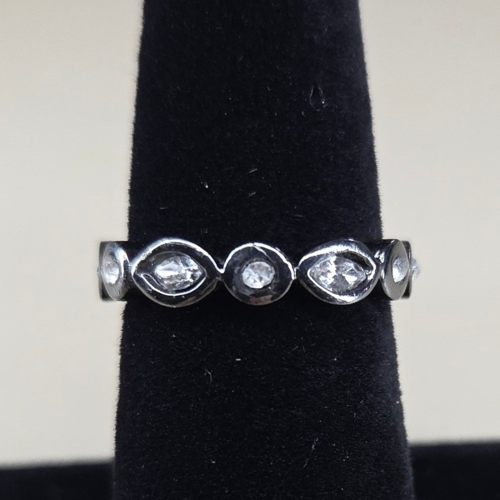 Gunmetal Crystal Eternity Band Ring Round Marquise Clear Stones Size 6.75